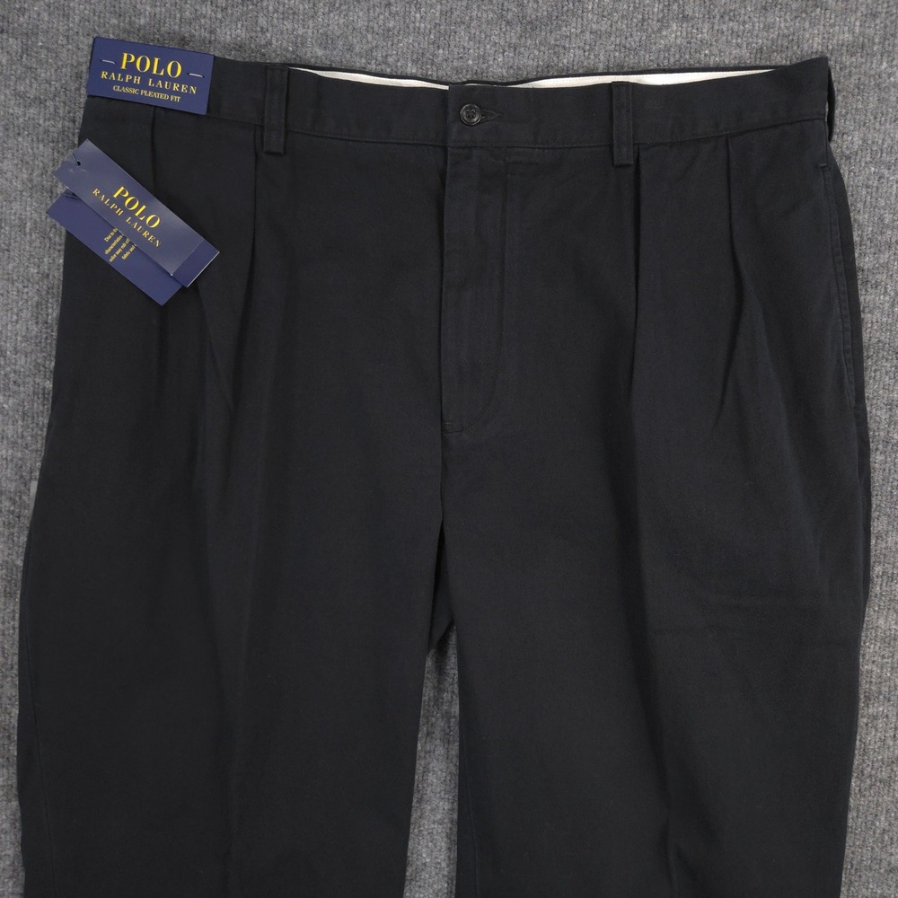 Polo Ralph Lauren Pants Mens 38X32 Black Straight Leg Classic Fit Pleated NEW - Picture 3 of 15